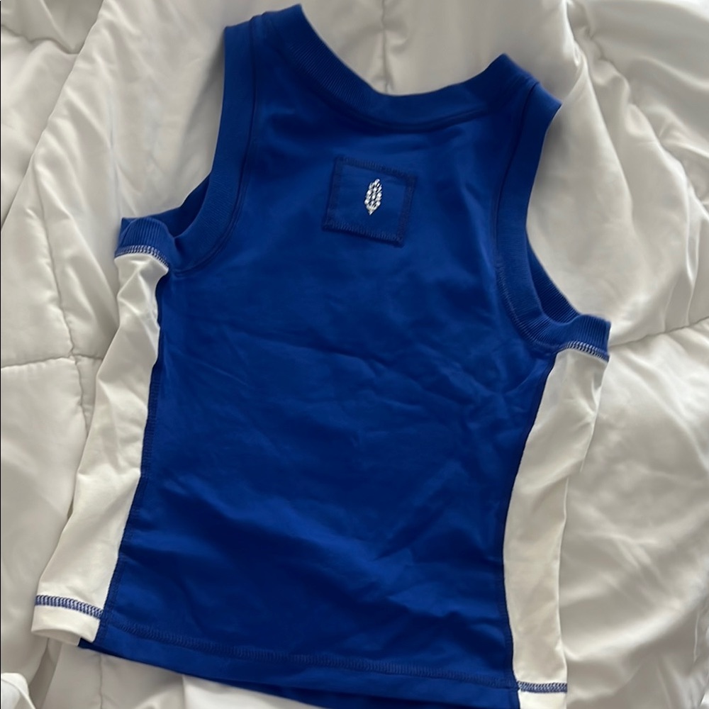 Free People Blue and White Knit Tank Top
